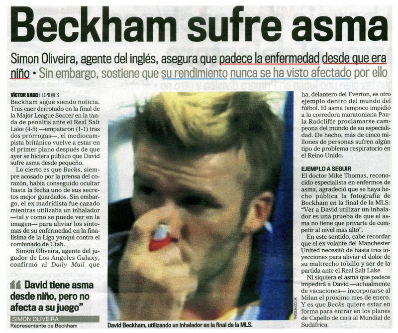 Lee más sobre el artículo Beckham padece asma